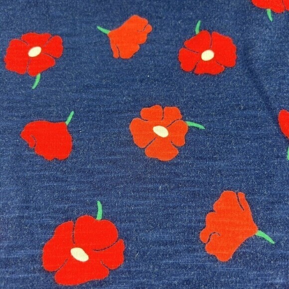 St John's Bay Navy Floral Blouse M Cold Shoulder , ￼ Shoulder Ties￼ Short Sleeve - Picture 2 of 10